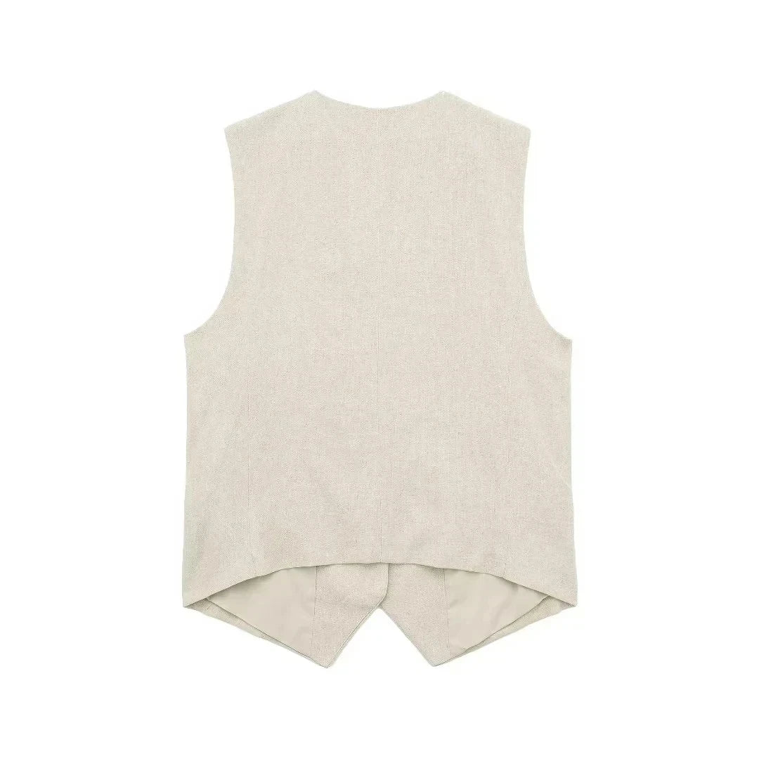 Summer Women Elegant Solid Single Breasted V Neck Casual Vest Top Female Fashion Office Lady Chic Outerwear Vest