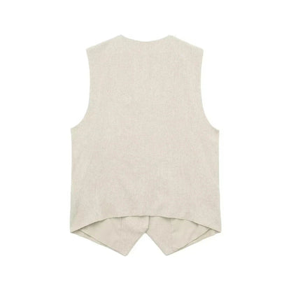 Summer Women Elegant Solid Single Breasted V Neck Casual Vest Top Female Fashion Office Lady Chic Outerwear Vest