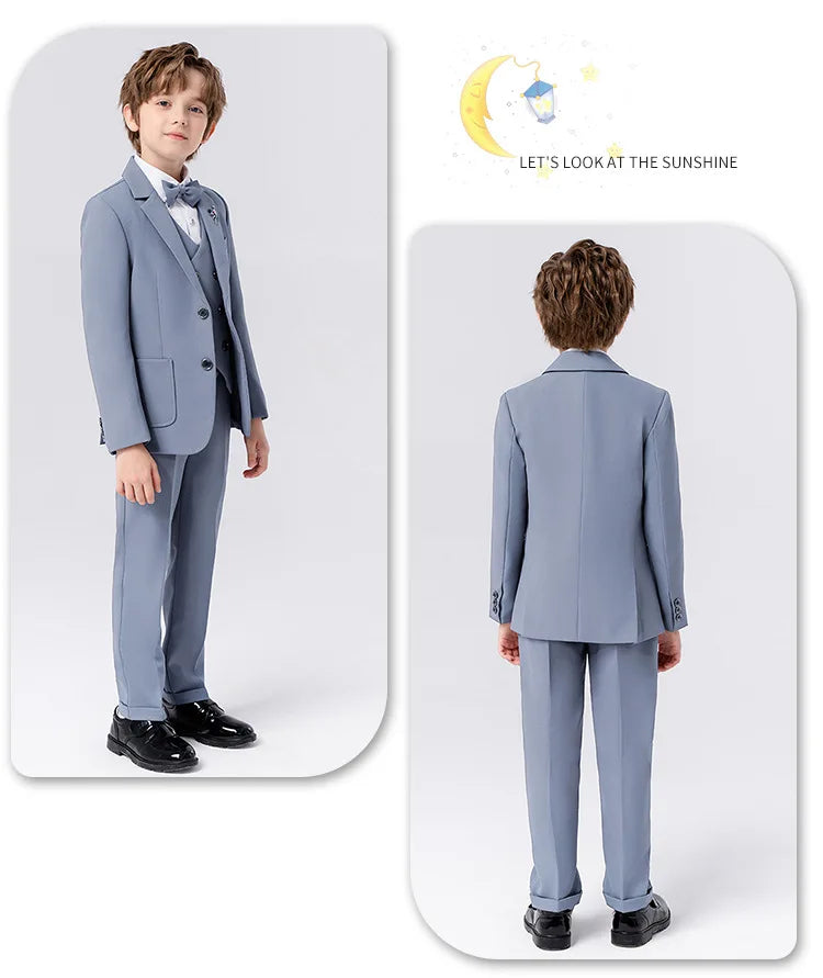Children Formal Beige Piano Party Dress Kids Graduation Ceremony Photograph Suit Flower Boys Host Performance Dance Show Costume
