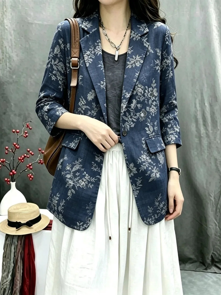 Cotton Linen Women's Summer New Style Retro Loose Personality Fashionable Casual Match Long Sleeve Western Suit