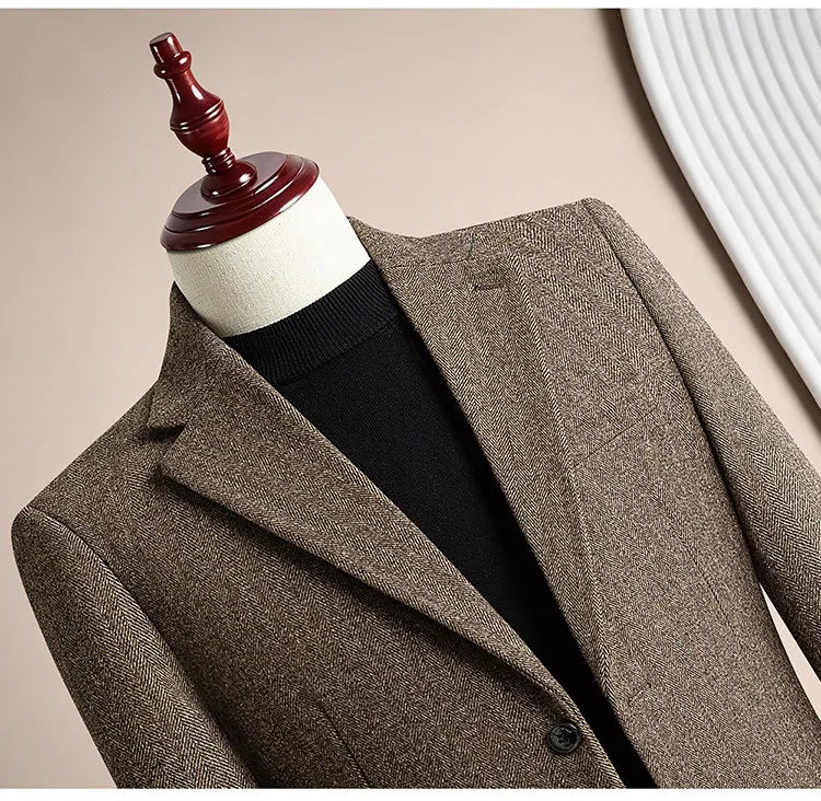 Autumn Winter Thicken Warm 50% Woolen Men Suit Jacket Retro Style Fashion Business Slim Fit Casual Wedding Groom Coats Tailcoat
