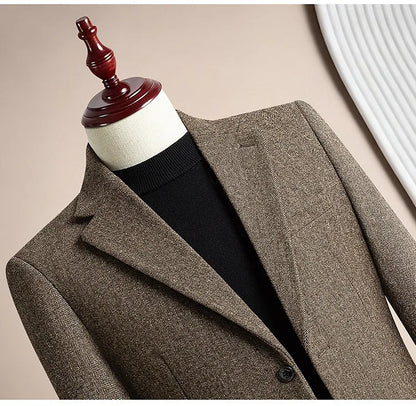 Autumn Winter Thicken Warm 50% Woolen Men Suit Jacket Retro Style Fashion Business Slim Fit Casual Wedding Groom Coats Tailcoat