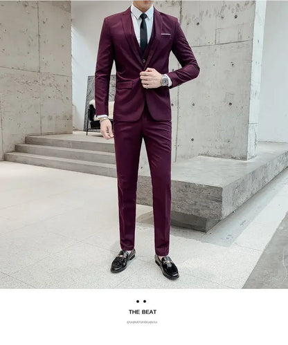 Men's Three-Piece Formal Suit – Slim Fit Business Dress Suit for Men