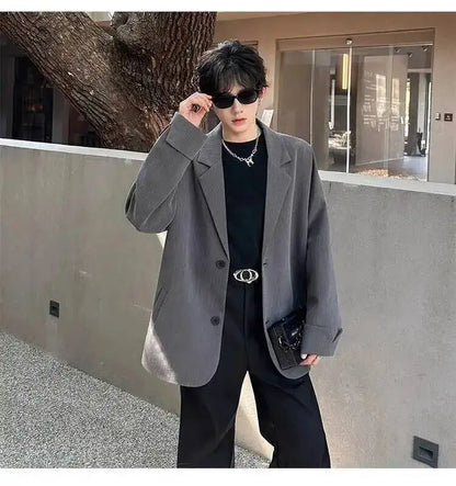 Men's Handsome Loose Casual Blazer Jacket Fashion Elegant 2026 New High Quality Stylish Social Solid Color Clothes JY7595