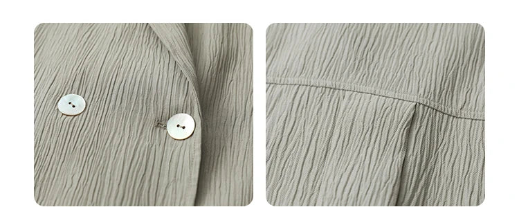 Women's Blazer Solid Casual Long Sleeve Jacket Texture Thin Suit Coat Shorts Office Lady Tops 2023 Summer New Fashion