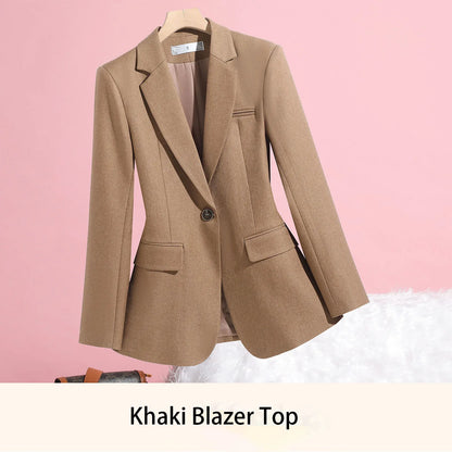 Elegant Solid Women's Blazer Long Sleeve Turn down Collar Slim Fit Office Jacket Single Button Spring Autumn Fashion