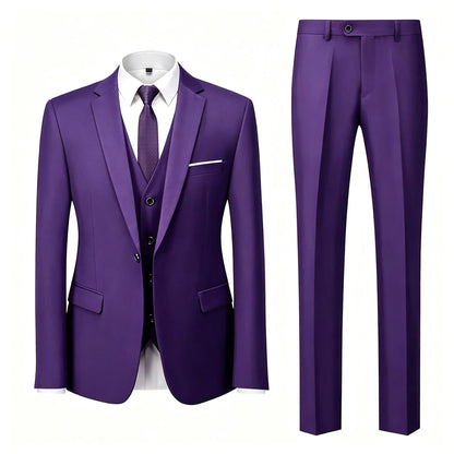 ( Jacket+Vest+Pants ) Brand Solid Color Formal Office Business Men's Suit Groom Wedding Dress Party Male Casual Suits