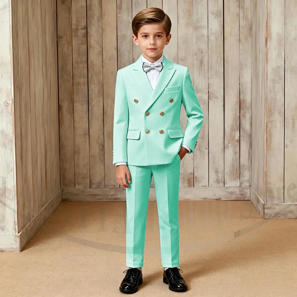 Chic Boys Suit Fashion Double Breasted Peak Lapel Wear Formal Wedding Party Prom Kids Elegant Gentleman Outfit 2 Piece Set