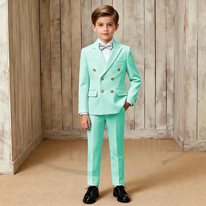 Chic Boys Suit Fashion Double Breasted Peak Lapel Wear Formal Wedding Party Prom Kids Elegant Gentleman Outfit 2 Piece Set