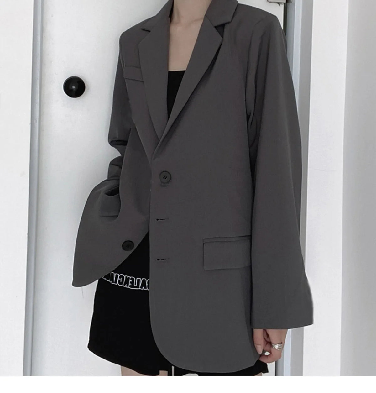 Retro ey ular Women's Suit Loose Hong Kong Sle Faionable Korean Version Spring Autumn New Arrival Polyester Fabric