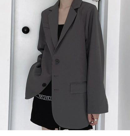 Retro ey ular Women's Suit Loose Hong Kong Sle Faionable Korean Version Spring Autumn New Arrival Polyester Fabric