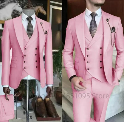 Fashion New Men's Formal Business/Wedding Groom Suits Solid 3 Pieces Men Suits Peak Lapel Single Breasted Blazer Vest Trousers