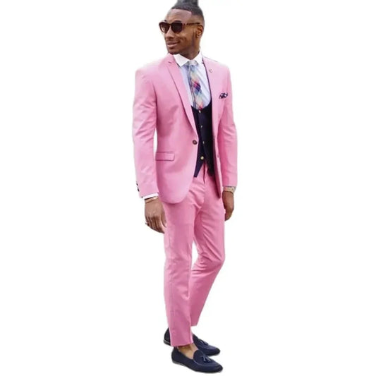 Pink Blazer Tailor Made Suits for Men Single Breasted Peaked Lapel Slim Fit Wedding 3 Piece Jacket Pants Vest Trajes De Hombre