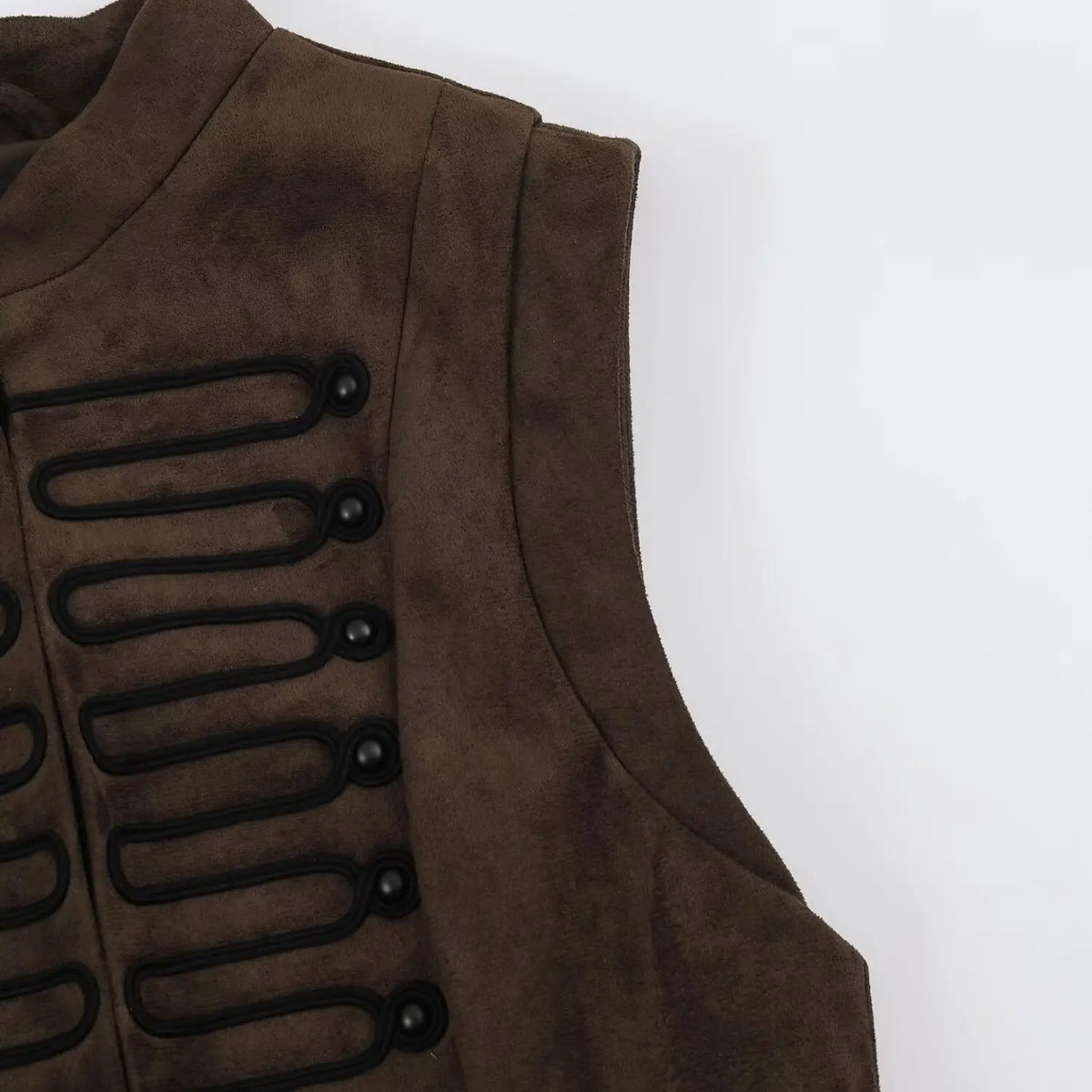 2026 Autumn Women's Fashion Suede Texture Short Vest Stand Up Collar Sleeveless Knot Button Retro Casual Waistcoat Jacket