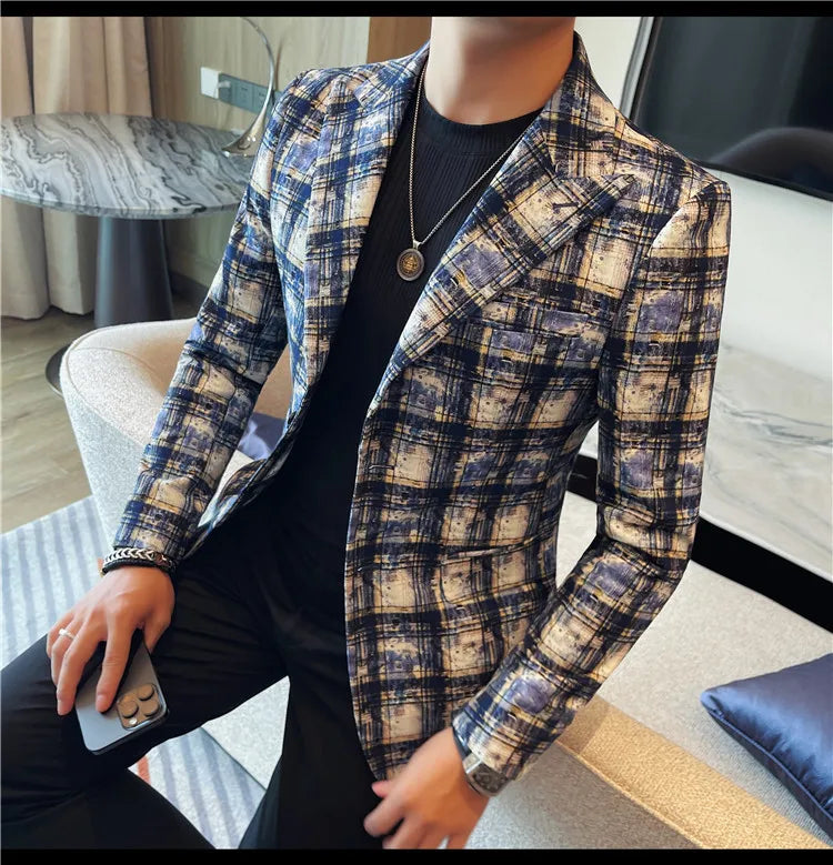 Autumn Winter Casual Suit Jackets Men's Korean Trendy Slim Handsome Wedding Business Blazer Streetwear Social Daily Dress Coat