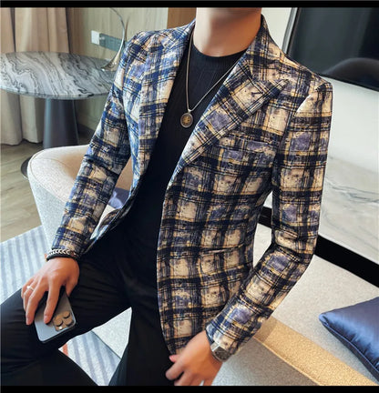 Autumn Winter Casual Suit Jackets Men's Korean Trendy Slim Handsome Wedding Business Blazer Streetwear Social Daily Dress Coat