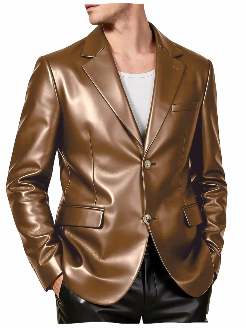 Men's Faux Leather Blazer Single Breasted Slim Jacket Fit Formal Outer Jacket for Business Wedding Party Business Daily Wear