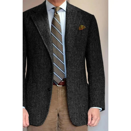 1 Piece Dark Gray Business Suits Blazer Men Herringbone Notch Lapel Tuxedo Jacket Wedding Prom Party Grooms Blazer for Business