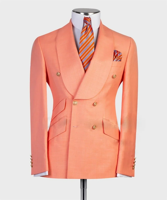Men's Double Breasted Slim Fit Blazer – Solid Ivory – Business & Wedding