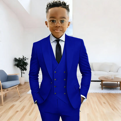 Dark Green boy's suit 3-piece jacket vest pants Peaked lapel slim fit attire for wedding prom dinner party custom kids tuxedo