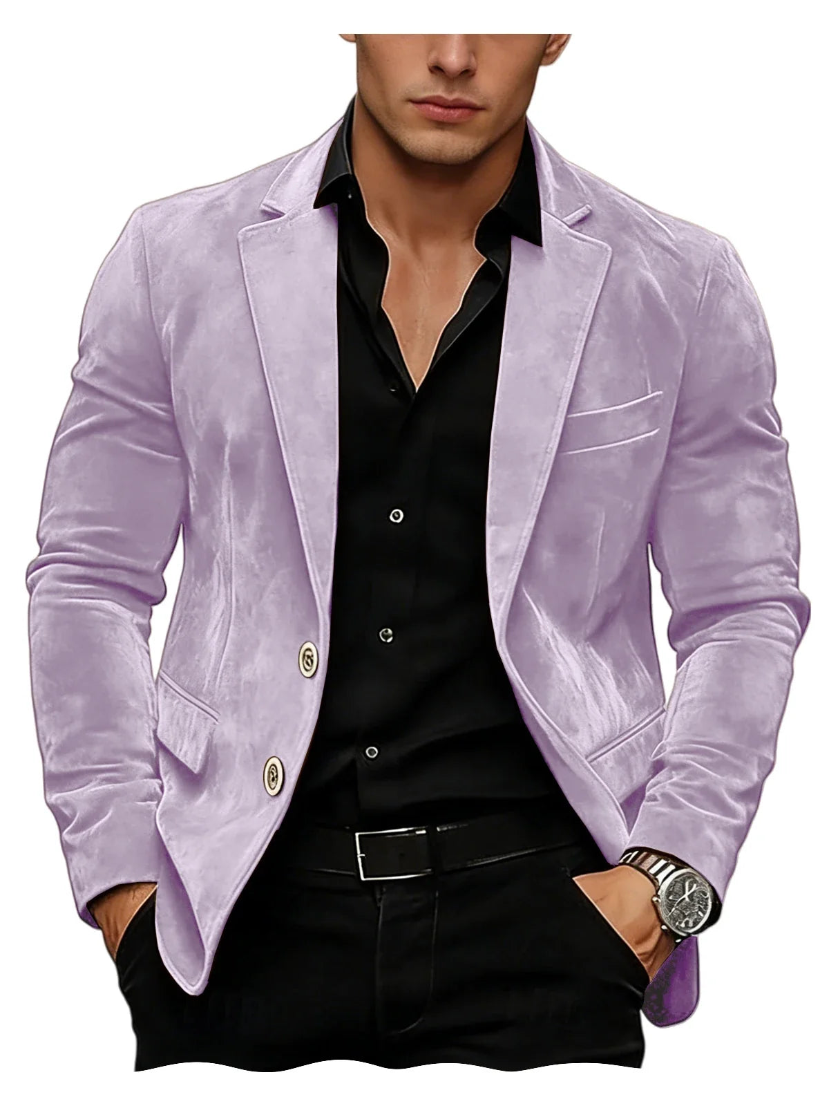 Men Suede Blazer Two Buttons Slim Fit Casual Formal Jacket Wedding Party Dinner Gentleman Sport Coat