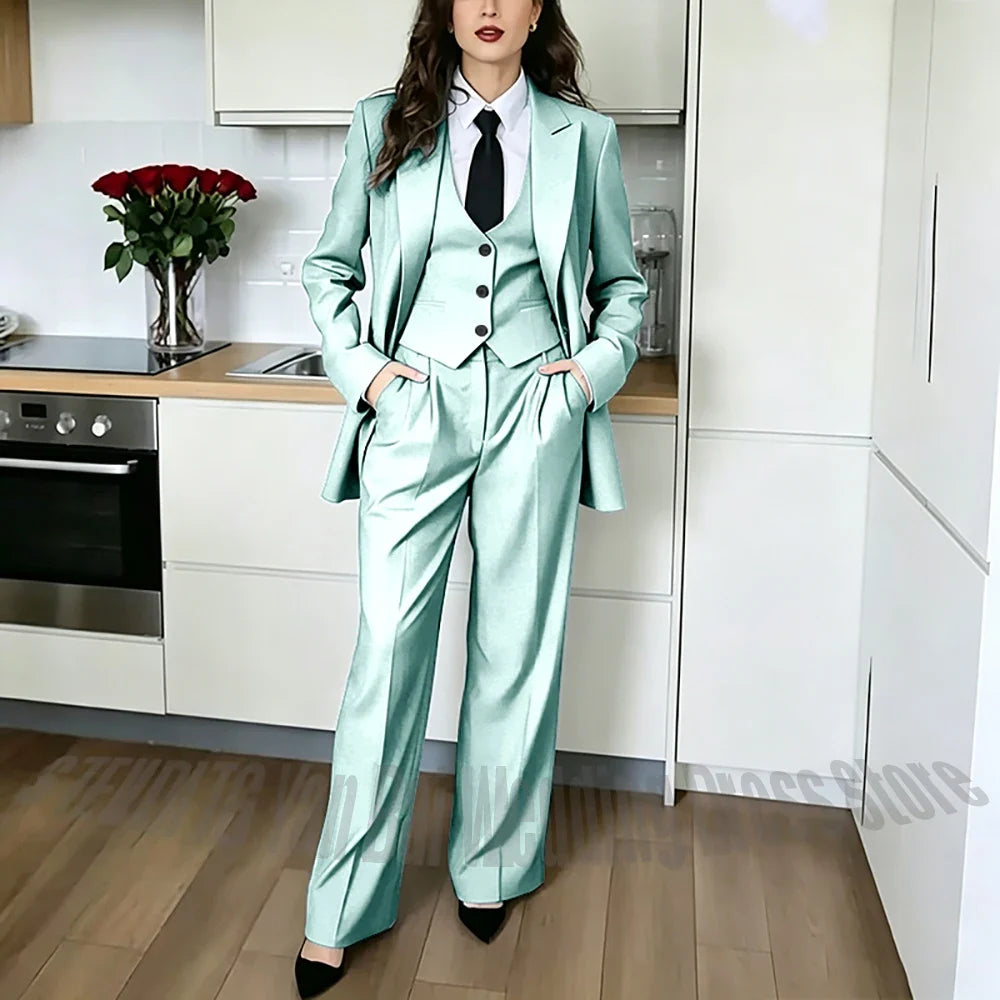 Classic Peaked Lapel Women's Pant Suits 3 Piece Formal Office Regular Fit Single Breasted Business Occasion Party Event Outfit