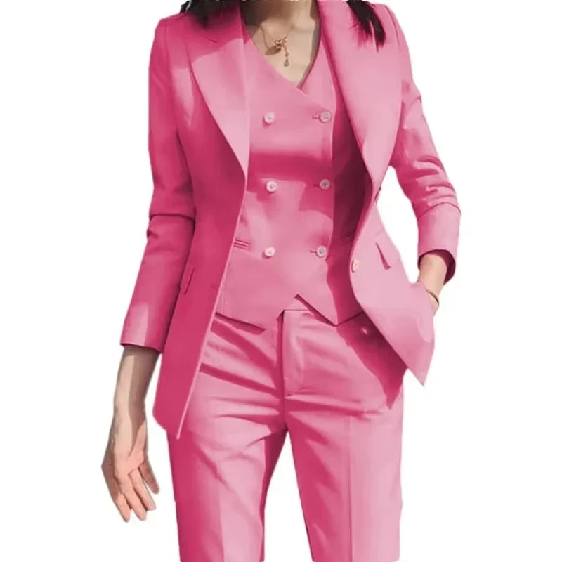 Fashion Luxury Women Suit 3 Pieces Formal Slim Fit Female Women Custom Made Office Work Wear Set Jacket Vest With Pants
