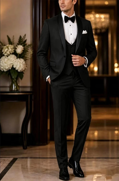 Costume Homme 3 Pièces Élégant Mariage Marié Smoking Formel Coupe Ajustée Tenue Sur Mesure Costumes pour Homme (Veste+Gilet+Pantalon)