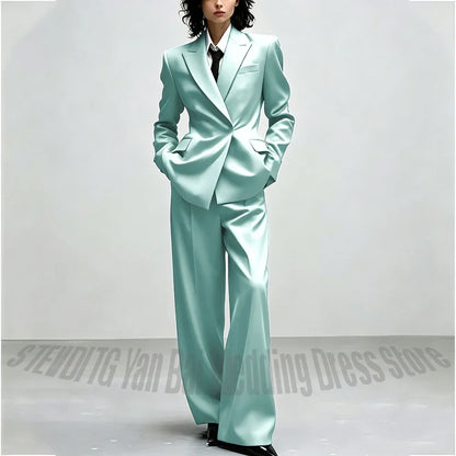 Casual Women Suit Trendy Solid Black Long Sleeve Lapel Straight Fashion Jacket Pants All-Match Shopping Street Style Daily Wear