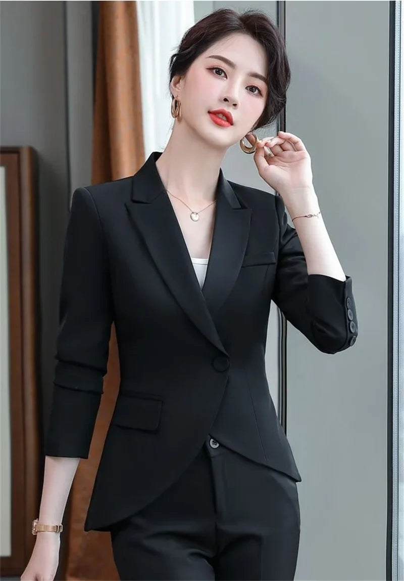 Slim 2 Piece Sets Office Wear Women 2025 New Fashion Turn Down Collar Single Button Blazers Casual Pencil Pant Suits