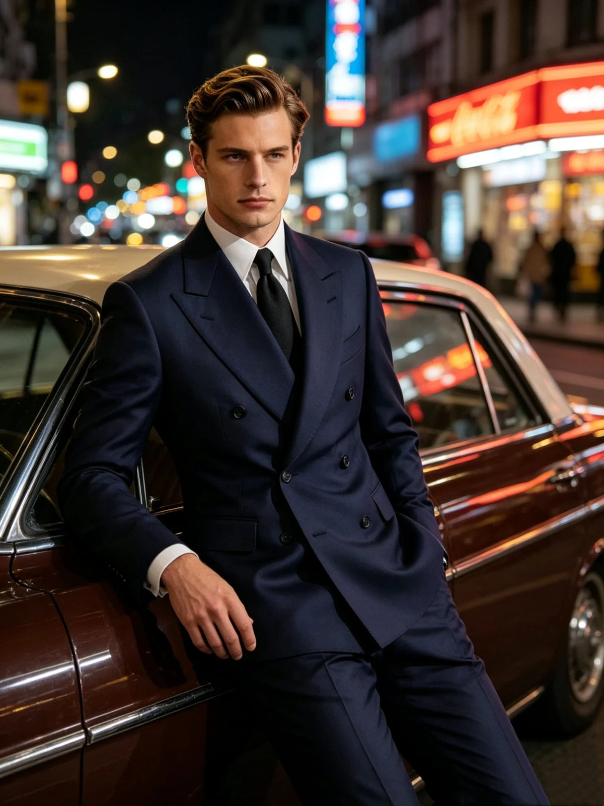 Slim Fit Men's Tuxedo Navy Blu2 Piece Fashion Dress Suit Elegant Formal Blazer And Pant Set for Wedding Prom Party Groom Bestman