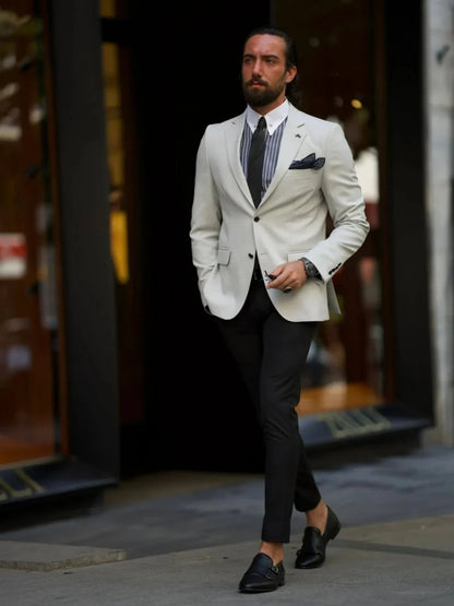 Men's Solid Long Sleeve Suits For Trip,Casual Handsome Notched Lapel Man Jacket Business Outfit,Elegant Autumn Blazer For Men