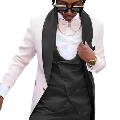 Fashion Men's Suit 3 piece Suit White Jacket Khaki Vest Pants Wedding Tuxedo Groom Tailored Suit Blazer for Men Slim Fit Outfit