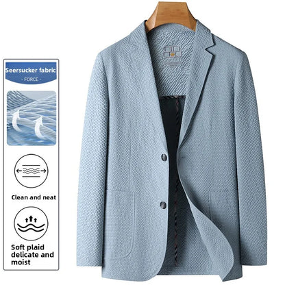 2026 Sun Protection Lightweight Blazer - Fashionable Business Outdoor Travel Wedding Casual Korean Men's Bubble Weave Blazer