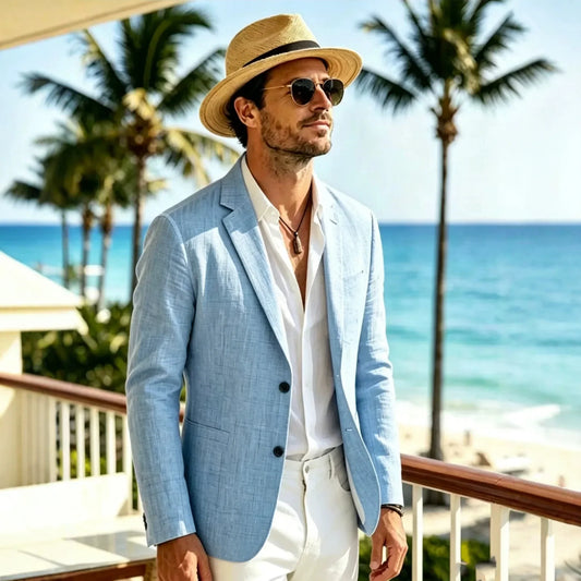 Men's Linen Suit Jacket – Casual Single Breasted Business Blazer for Summer