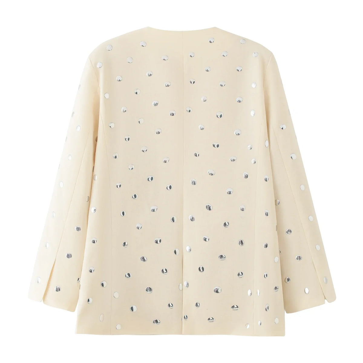 Women's Summer New Rivet Decorative V-neck No-button Casual Suit Jacket Female Temperature Sequin Suit Long Sleeve Jacket