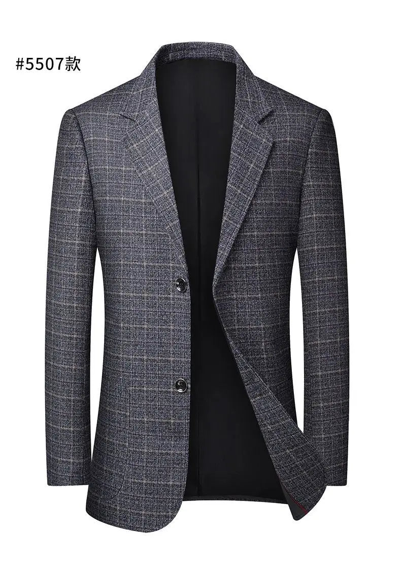 High-End Men's Fashionable Grid Suit Jacket Versatile Trendy Elderly Men's Single-Breasted Elegant Outerwear