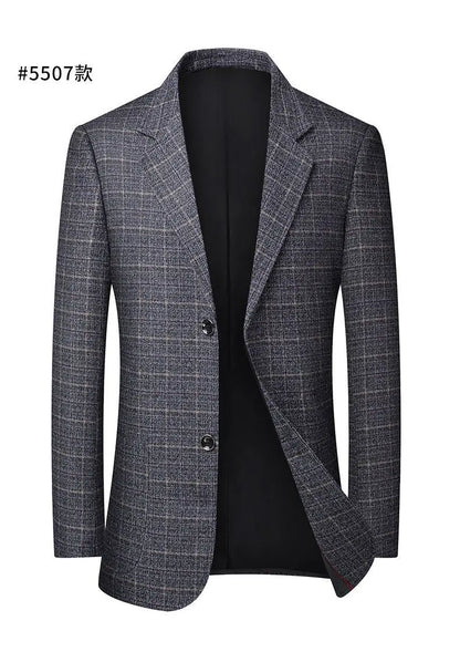 High-End Men's Fashionable Grid Suit Jacket Versatile Trendy Elderly Men's Single-Breasted Elegant Outerwear