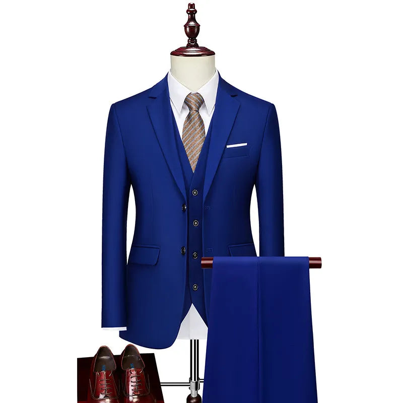 Men's 3 Pieces Suit Elegant Solid Slim Fit Single Breasted Party Blazer Vest Pants Set