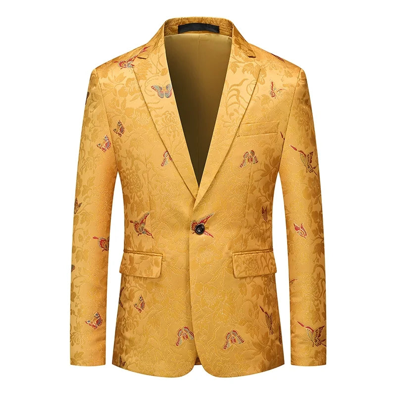 Men's Jacquard Blazer Slim Fit Single Breasted Smart Casual & Formal Wedding Jacket
