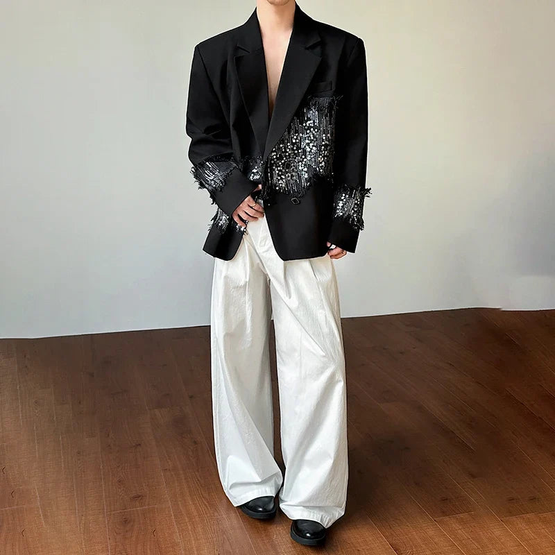 2026 Spring New Sequin Patchwork Design Blazer Coat Men's Trendy Luxury Original Night Club Outfit Casual Jacket JY6775