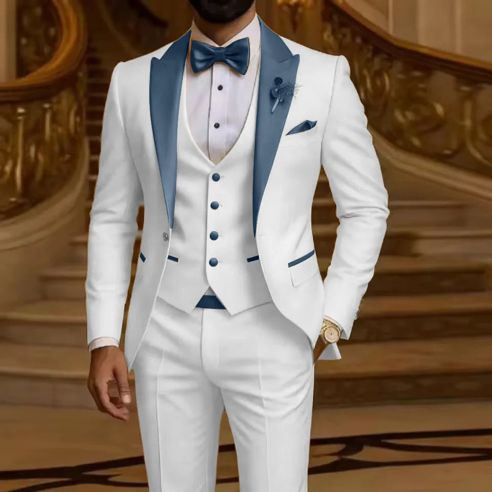 Costume 3 pièces pour homme Coupe ajustée Revers cranté Smoking de marié Garçon d'honneur Mariage Blazer Gilet Pantalon Ensemble Tenues pour hommes