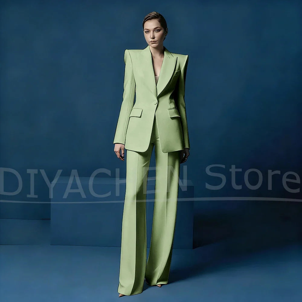 Women's Blazer and Wide-Leg Pants Suit Set Slim Fit One Button Jacket with Peak Lapel Elegant Formal Outfits for Office Party
