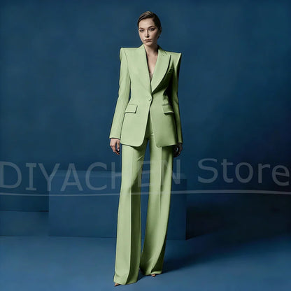 Women's Blazer and Wide-Leg Pants Suit Set Slim Fit One Button Jacket with Peak Lapel Elegant Formal Outfits for Office Party