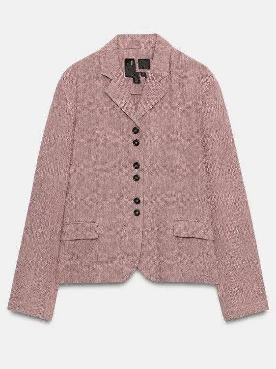 New Autumn 2026 Women's Long Sleeve Turn-down Collar Linen Suit Jacket Classic Style Straight-cut Daily Wear Moisture-wicking