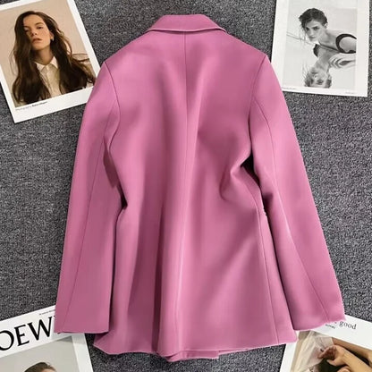 Women's Spring Autumn 2026 Commuter Style Small Suit Jacket Double Row Buttons White Versatile Polyester Fiber Fashion