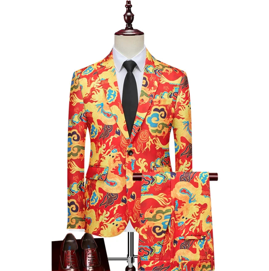 Men's Slim Fit Floral Two-Piece Suit – Smart Casual Wedding & Business Set