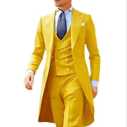 Costume queue de pie pour homme, costume de cérémonie, veste à revers pointus, gilet et pantalon pour fête, mariage, danse, performance de magie.