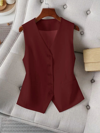 Vintage Inspired Women's Waistcoat Retro Brown V-Neck Slim Fit Suit Vest for a Classic Look，Office & Business Casual