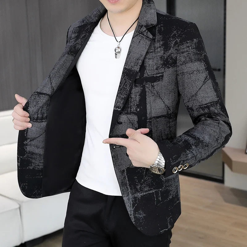 Blazer Men's Business Gentleman Wedding Fashion Versatile Trendsetter Comfortable To Wear Best Man Print Slim and Casual Blazer